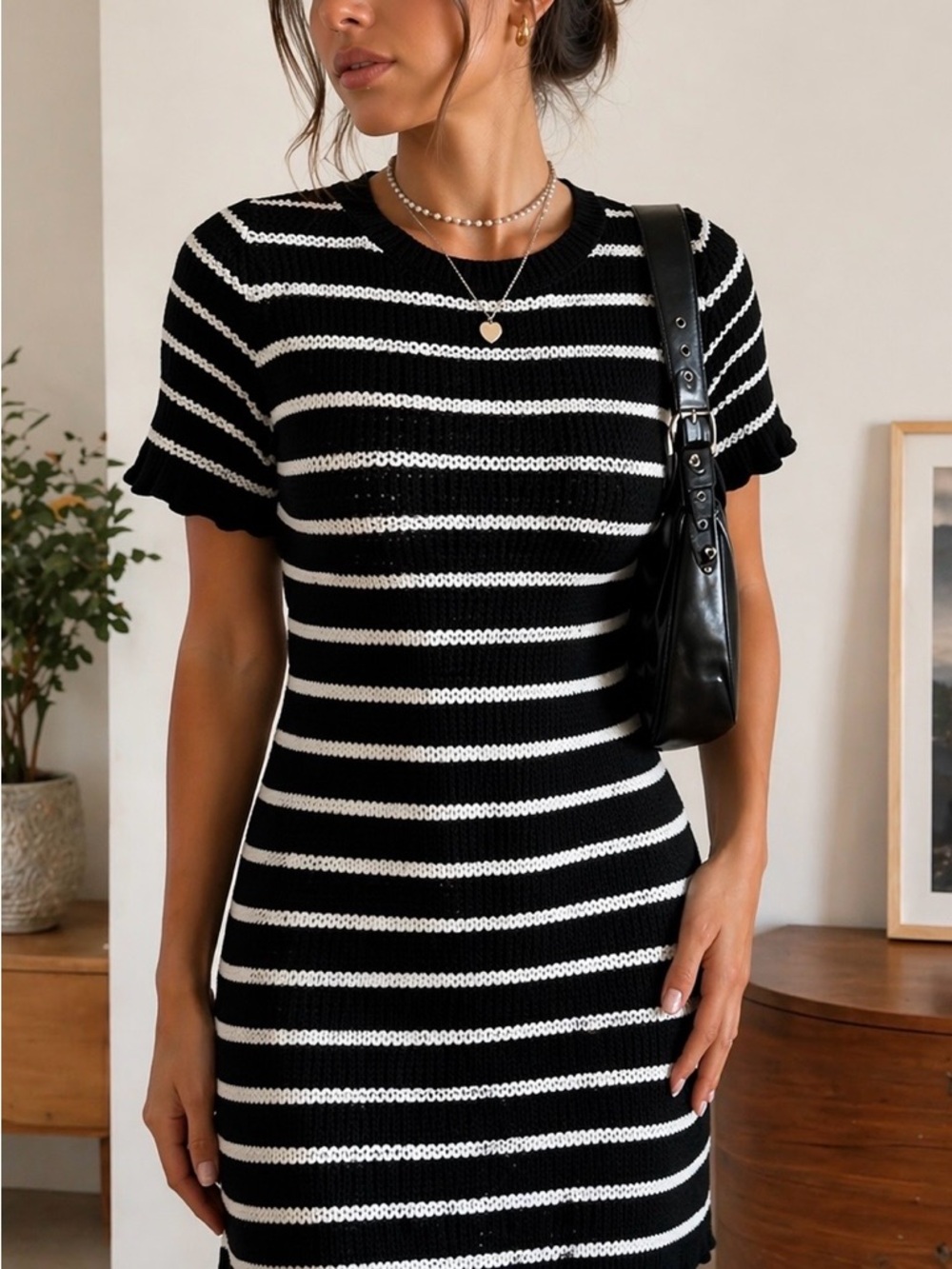 GAP Y2K Black & White Striped Knit Dress NWT XS